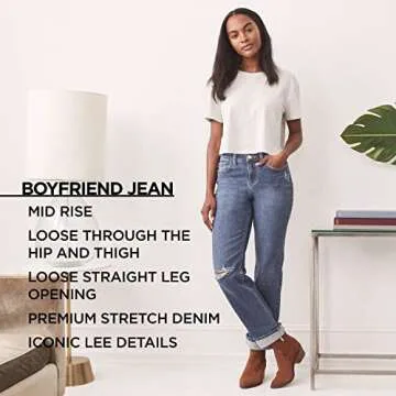 Lee Women's Mid Rise Boyfriend Jean, One Tone DX, 18