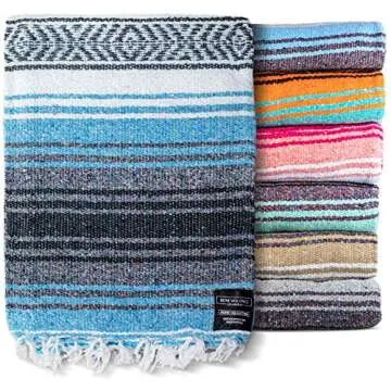 Benevolence LA Authentic Handwoven Mexican Blanket | Yoga Blankets, Outdoor, Picnic, Beach, Camping | Equestrian Saddle | Serape 50x70 inches - Sky Blue, Pack of 1