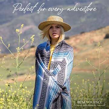 Benevolence LA Authentic Handwoven Mexican Blanket | Yoga Blankets, Outdoor, Picnic, Beach, Camping | Equestrian Saddle | Serape 50x70 inches - Sky Blue, Pack of 1