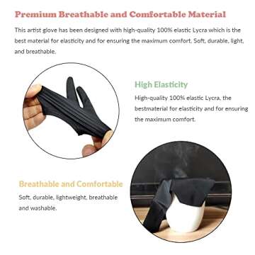 picoggo Drawing Glove, 3-Layer Palm Rejection Digital Art Glove for Graphic Tablet, Artist Gloves with Two Fingers for iPad, Paper Sketching, Smudge Guard (2 PCS, Lager)