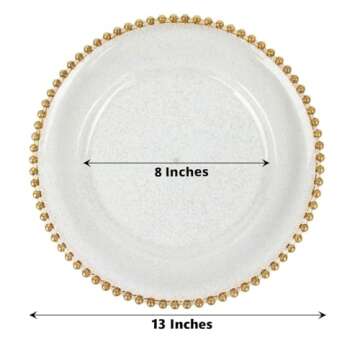 TCF Linen 13" Charger Plates - Set of 12 - Clear Gold Round Acrylic Disposable Chargers with Beaded ...