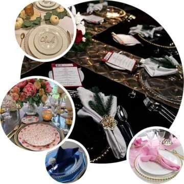 TCF Linen 13" Charger Plates - Set of 12 - Clear Gold Round Acrylic Disposable Chargers with Beaded Rim, Ideal for Dinner Party Wedding Bulk Events