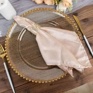 TCF Linen 13" Charger Plates - Set of 12 - Clear Gold Round Acrylic Disposable Chargers with Beaded Rim, Ideal for Dinner Party Wedding Bulk Events