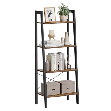VASAGLE Ladder Shelf, 4-Tier Bookshelf, Storage Rack, Bookcase with Steel Frame, for Living Room, Ho...