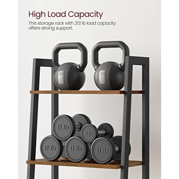 VASAGLE Ladder Shelf, 4-Tier Bookshelf, Storage Rack, Bookcase with Steel Frame, for Living Room, Home Office, Kitchen, Bedroom, Industrial Style, Rustic Brown and Black ULLS44X