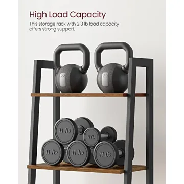 VASAGLE Ladder Shelf, 4-Tier Bookshelf, Storage Rack, Bookcase with Steel Frame, for Living Room, Home Office, Kitchen, Bedroom, Industrial Style, Rustic Brown and Black ULLS44X