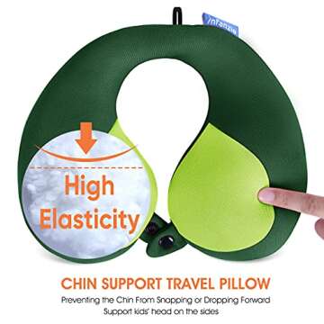 INFANZIA Kids Chin Supporting Travel Neck Pillow, Helps Support Head and Neck, Comfortably Designed for Head, Neck, and Chin Support - Gifts for Toddler/Child/Kids, Green