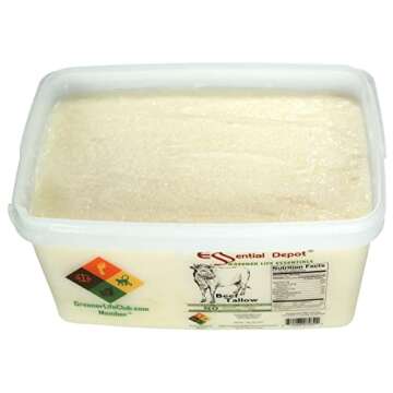 Beef Tallow - 7 lbs in a PP Pail - Grass Fed - Non-GMO - Keto Friendly - Food Grade - Free from Lactose-Gluten-Glutamate-BSE - PP microwavable container, resealable lid & removable handle
