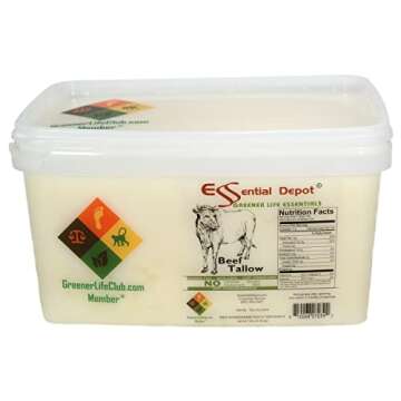 Beef Tallow - 7 lbs in a PP Pail - Grass Fed - Non-GMO - Keto Friendly - Food Grade - Free from Lactose-Gluten-Glutamate-BSE - PP microwavable container, resealable lid & removable handle