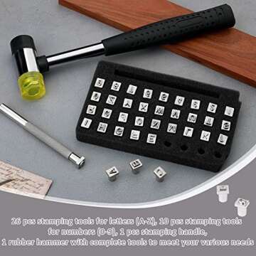 38 PCS Leather Stamping Tools, Leather Stamping Kit with 36pcs Letters and Numbers, Rubber Hammer, Leather Punch Tools, Leather Stamp Set Leather Carving Tools Leather Stamps for Leather Working