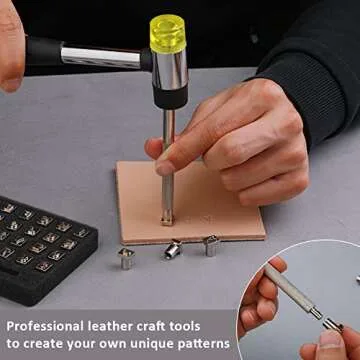 38 PCS Leather Stamping Tools, Leather Stamping Kit with 36pcs Letters and Numbers, Rubber Hammer, Leather Punch Tools, Leather Stamp Set Leather Carving Tools Leather Stamps for Leather Working