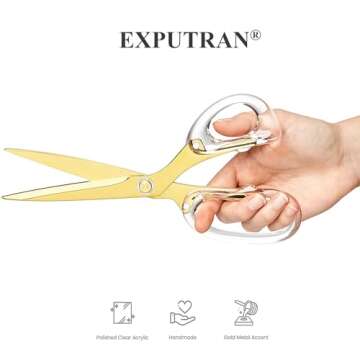 EXPUTRAN Acrylic Scissors 9-Inch, Clear Acrylic Handle & Gold Stainless Steel Scissors for Office, H...