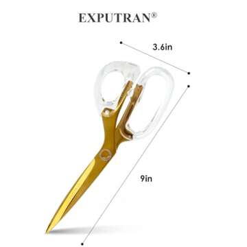 EXPUTRAN Acrylic Scissors 9-Inch, Clear Acrylic Handle & Gold Stainless Steel Scissors for Office, Home & Sewing Use, Office Supplies and Accessories