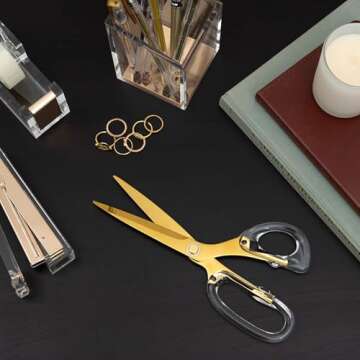 EXPUTRAN Acrylic Scissors 9-Inch, Clear Acrylic Handle & Gold Stainless Steel Scissors for Office, Home & Sewing Use, Office Supplies and Accessories