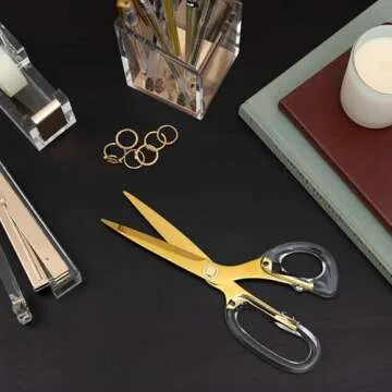 EXPUTRAN Acrylic Scissors 9-Inch, Clear Acrylic Handle & Gold Stainless Steel Scissors for Office, Home & Sewing Use, Office Supplies and Accessories