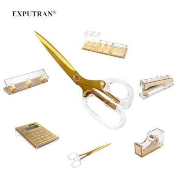 EXPUTRAN Acrylic Scissors 9-Inch, Clear Acrylic Handle & Gold Stainless Steel Scissors for Office, Home & Sewing Use, Office Supplies and Accessories