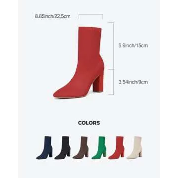 NEWBELLA MOUSSE FIT Women’s Minimalist Pointed Toe Chunky Heeled Ankle Boots (Red, Adult, Women, 8...