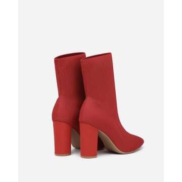 NEWBELLA MOUSSE FIT Women’s Minimalist Pointed Toe Chunky Heeled Ankle Boots (Red, Adult, Women, 8.5, Numeric, US Footwear Size System, Medium)