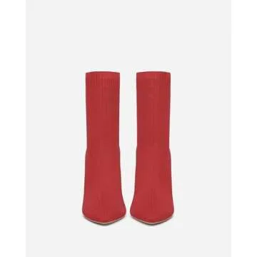 NEWBELLA MOUSSE FIT Women’s Minimalist Pointed Toe Chunky Heeled Ankle Boots (Red, Adult, Women, 8.5, Numeric, US Footwear Size System, Medium)