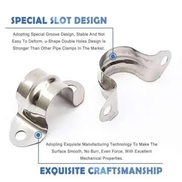 1/2inch Rigid Pipe Strap Clamp, Two Hole Strap,U Bracket Tube Clip, Stainless Steel Heavy Duty Pipe Fasten Holder, 50Pcs (20mm)