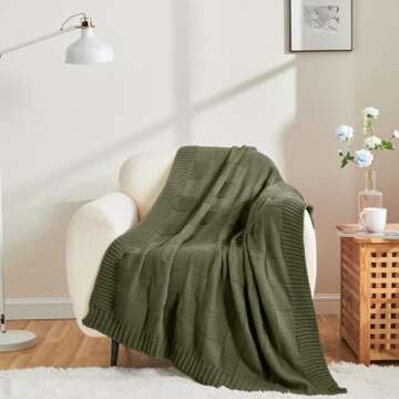 CozeCube Olive Green Check Knit Throw Blanket 50"x60"