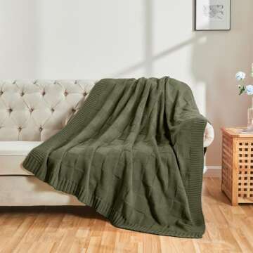 CozeCube Olive Green Check Knit Throw Blanket 50"x60"
