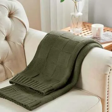 CozeCube Olive Green Check Knit Throw Blanket 50"x60"