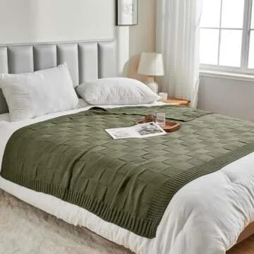 CozeCube Olive Green Check Knit Throw Blanket 50"x60"
