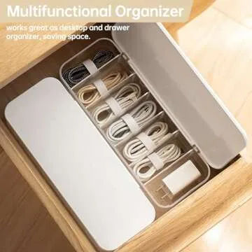 PAVSTINE 2 Pcs Cable Organizer Storage Box with 14 Wire Ties,Desktop Cable Management Box with Lid,P...