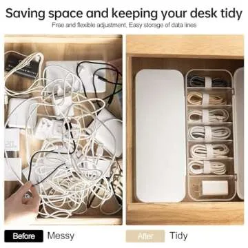 PAVSTINE 2 Pcs Cable Organizer Storage Box with 14 Wire Ties,Desktop Cable Management Box with Lid,Power Cord Organizer for Office,Home,Desk Accessories Storage Stationery Supplies White