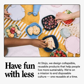 STOJO Collapsible Travel Cup - Reusable To-Go Pocket Size Silicone Bottle for Hot and Cold Drinks - Perfect for Camping - Microwave & Dishwasher Safe (Blue, 12 Ounce (Pack of 1) - No Straw)