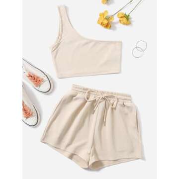Stylish Women's One Shoulder Tank Top and Shorts Set