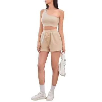 Stylish Women's One Shoulder Tank Top and Shorts Set