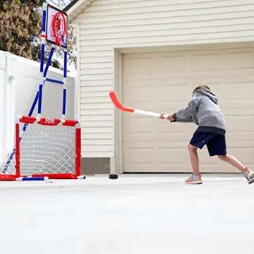 Island Genius 3 in 1 Sports Center for Kids Outdoor Toys for Kids Toddler Ages 3 4 5 6 7 8 Years Old | Basketball Hoop, Soccer Goal, and Hockey