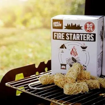 Grill Trade Fire Starters - 50pcs Grill Starter Made of Pine Wood Shavings & Food-Grade Wax with 8-10 Minutes Burning Time - Weatherproof & Odorless - Ideal for Indoor & Outdoor Use