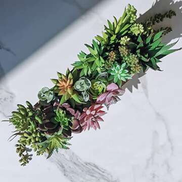 19 Pcs Assorted Artificial Succulents Fake Plants in Rectangular Wooden Pot Succulents Garden in Woo...