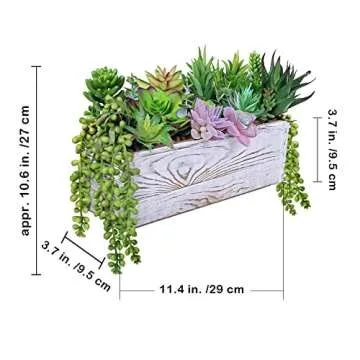 19 Pcs Assorted Artificial Succulents Fake Plants in Rectangular Wooden Pot Succulents Garden in Wood Planter Box Potted Succulents Plants Arrangement for Table Centerpiece Windowsill Greenery Decor
