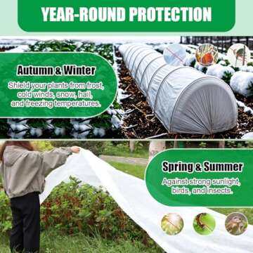 Plant Covers Freeze Protection 10Ft x 33Ft,Garden Floating Row Covers for Raised Beds/Vegetables Insect/Winter Frost,Horticultural Fleece for Outdoor Plants (1.2 oz/yd², White)