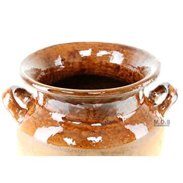 Olla De Barro Frijolera Brown Gloss Finish 3 Quart Cantarito Traditional Decorative Artisan Artezenia