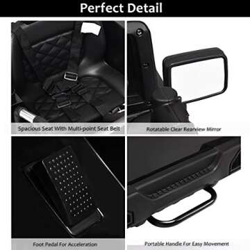 Costzon Ride On Car, 12V Battery Powered Electric Ride On Truck w/Parental Remote Control, LED Lights, Double Open Doors, Safety Belt, Music, MP3, Spring Suspension (Deluxe Black)