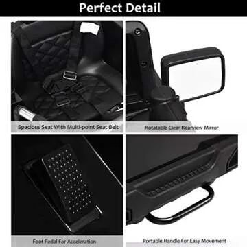 Costzon Ride On Car, 12V Battery Powered Electric Ride On Truck w/Parental Remote Control, LED Lights, Double Open Doors, Safety Belt, Music, MP3, Spring Suspension (Deluxe Black)