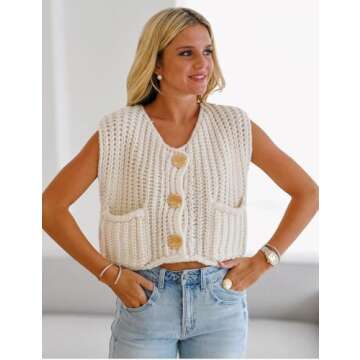 Trendy Arssm Women Button Down Sweater Vest - Chic Layering Piece