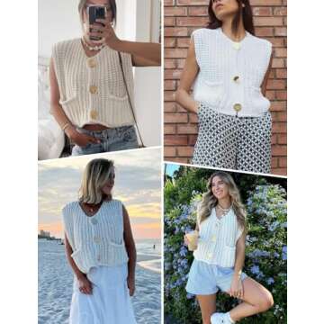 Trendy Arssm Women Button Down Sweater Vest - Chic Layering Piece
