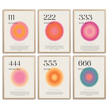 Aura Angel Numbers Poster Sets of 6 for Room Aesthetic Minimalist Inspirational Quotes Canvas Wall A...
