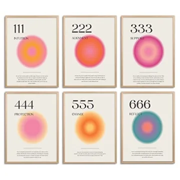 Aura Angel Numbers Poster Sets of 6 for Room Aesthetic Minimalist Inspirational Quotes Canvas Wall A...
