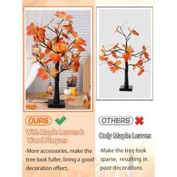 Fall Lighted Maple Tree - 24 LED Fall Decorations for Home, USB & Battery Box Powered Fall Centerpie...