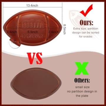 Wiwiqing Football Serving Trays, Large 13.4 x 8.5 Inch Plastic Football Snack Thick Trays, Includes 2 Dip Sections, Tailgate Party Serveware Decorations