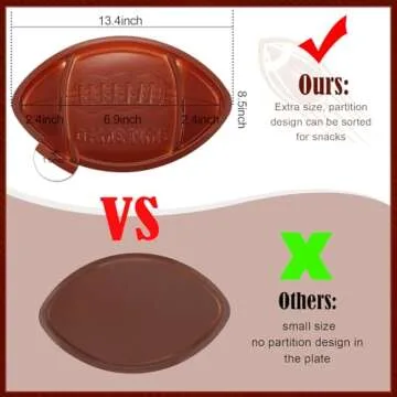 Wiwiqing Football Serving Trays, Large 13.4 x 8.5 Inch Plastic Football Snack Thick Trays, Includes 2 Dip Sections, Tailgate Party Serveware Decorations