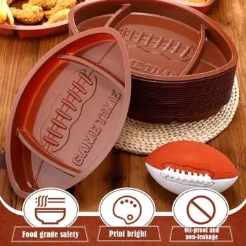 Wiwiqing Football Serving Trays, Large 13.4 x 8.5 Inch Plastic Football Snack Thick Trays, Includes 2 Dip Sections, Tailgate Party Serveware Decorations