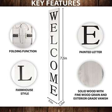 Tall Outdoor Welcome Sign for Front Door, 6ft White Welcome Sign,Rustic Tall Welcome Sign for Front ...